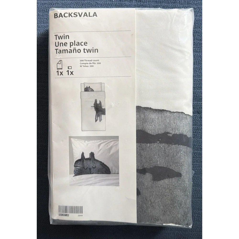IKEA Backsvala Cat Print Twin Duvet Cover Set 2 PCS White Black Gray NEW Retired